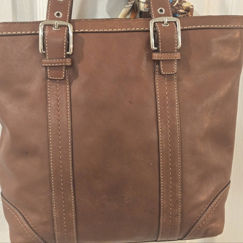 Coach Brown Leather Purse with Scarf Accent - Picture 7 of 14